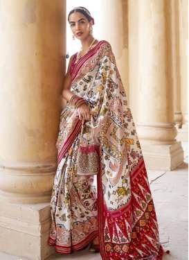 Rose Pink and White Dola Silk Traditional Designer Saree