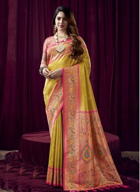 Rose Pink and Yellow Designer Contemporary Style Saree For Party