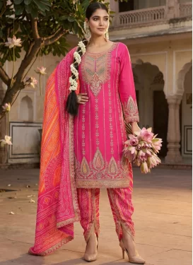 Rose Pink Chinon Punjabi Salwar Suit with Embroidered Work for Festival