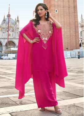 Rose Pink Crepe Silk Embroidered Work Palazzo Suit for Women