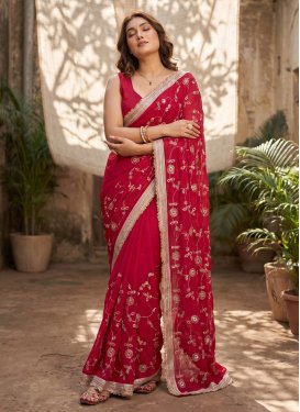 Rose Pink Fendi Silk Embroidered Work Classic Saree for Women