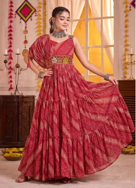 Rose Pink Georgette Bandhani Print Work Trendy Gown for Women