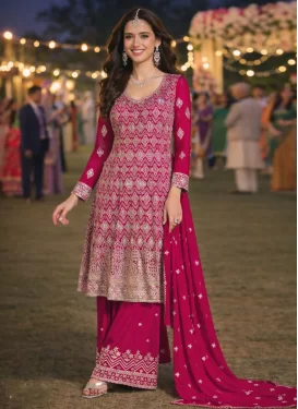 Rose Pink Georgette Embroidered Work Palazzo Suit for Women