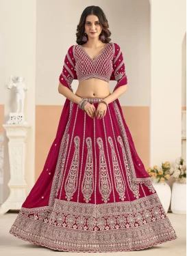 Rose Pink Georgette Trendy Lehenga Choli with Embroidered Work for Ceremonial