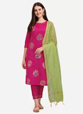 Rose Pink Jacquard Silk Woven Work Readymade Salwar Suit for Women