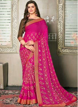Rose Pink Printed Faux Georgette Classic Saree