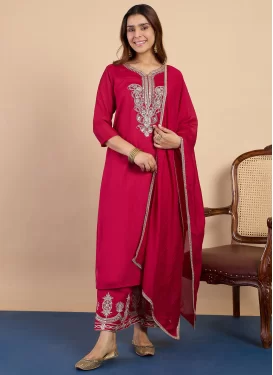 Rose Pink Silk Blend Readymade Salwar Suit with Embroidered Work for Festival