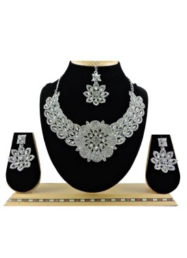 Royal Alloy Silver Rodium Polish Necklace Set For Festival