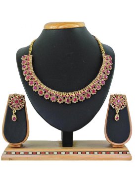 Royal Beads Work Fuchsia and Gold Alloy Necklace Set