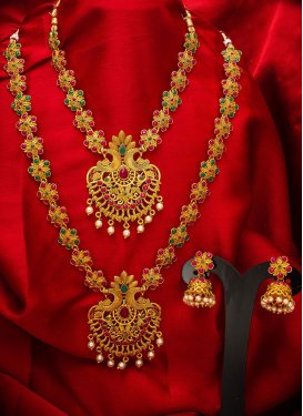 Royal Beads Work Gold and Green Gold Rodium Polish Necklace Set