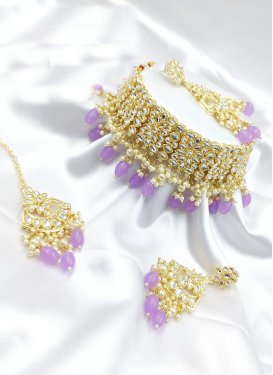 Royal Beads Work Gold Rodium Polish Alloy Necklace Set For Festival