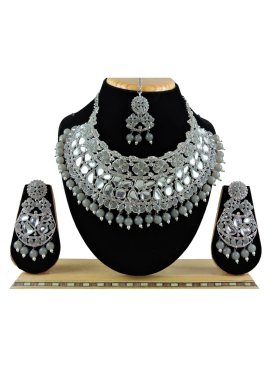 Royal Beads Work Grey and White Silver Rodium Polish Necklace Set