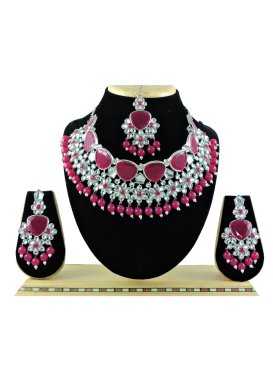 Royal Beads Work Silver Rodium Polish Necklace Set For Festival