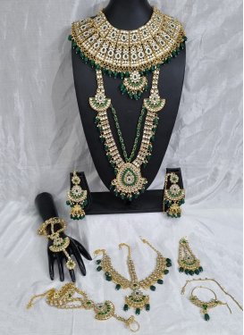 Royal Bottle Green and White Beads Work Gold Rodium Polish Bridal Jewelry