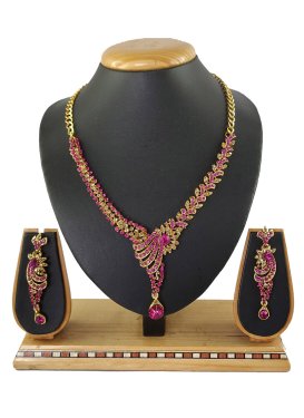 Royal Gold and Rose Pink Stone Work Necklace Set