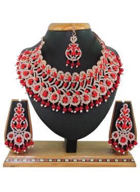 Royal Gold Rodium Polish Beads Work Necklace Set For Bridal