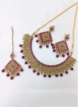 Royal Gold Rodium Polish Gold and Purple Beads Work Necklace Set