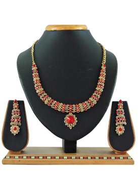 Royal Gold Rodium Polish Gold and Tomato Necklace Set For Festival