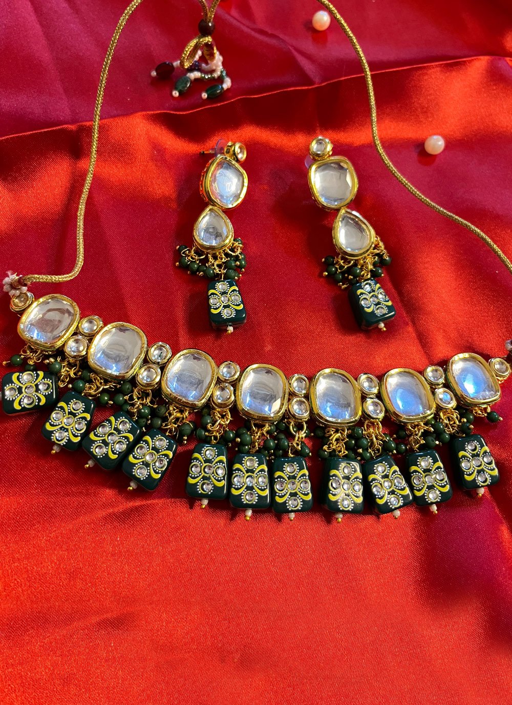 Royal Moti Work Alloy Gold Rodium Polish Jewellery Set For Ceremonial