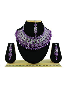 Royal Silver Color and Violet Beads Work Necklace Set