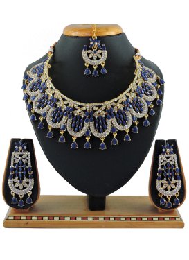 Royal Stone Work Navy Blue and White Necklace Set