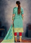 Art Silk Red and Turquoise Woven Work Pant Style Salwar Suit - 1