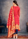 Navy Blue and Red Art Silk Pant Style Classic Salwar Suit - 1