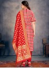 Red and White Pant Style Straight Salwar Kameez - 1