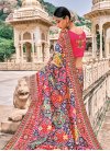 Navy Blue and Rose Pink Embroidered Work Contemporary Style Saree - 1