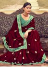Burgundy and Teal Embroidered Work Designer Traditional Saree - 1