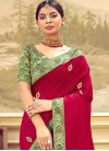 Crimson and Green Embroidered Work Designer Contemporary Style Saree - 1