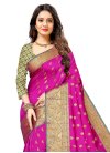 Mint Green and Rose Pink Woven Work Art Silk Trendy Classic Saree - 1