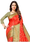 Green and Tomato Woven Work Traditional Designer Saree - 1