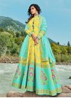 Turquoise and Yellow Digital Print Work Readymade Classic Gown - 1