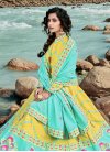 Turquoise and Yellow Digital Print Work Readymade Classic Gown - 2