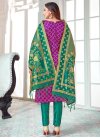 Art Silk Purple and Sea Green Pant Style Designer Salwar Suit - 1