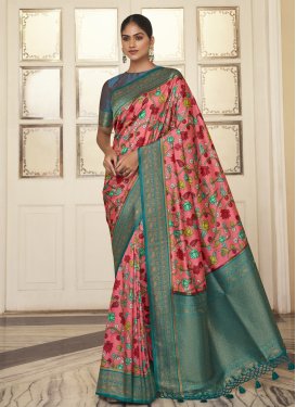 Salmon and Teal Trendy Classic Saree For Festival