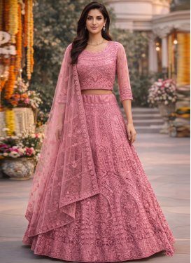 Salmon Net Trendy Lehenga Choli with Embroidered Work for Festival