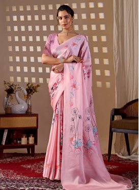 Satin Georgette Digital Print Work Classic Saree in Pink