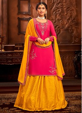 Satin Mustard and Rose Pink Designer Kameez Style Lehenga Choli