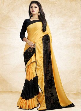 Satin Silk Black and Gold Classic Designer Saree