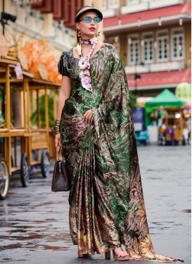 Satin Silk Classic Saree with Digital Print Work in Multi Colour for Casual