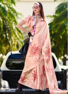 Satin Silk Classic Saree with Digital Print Work in Salmon