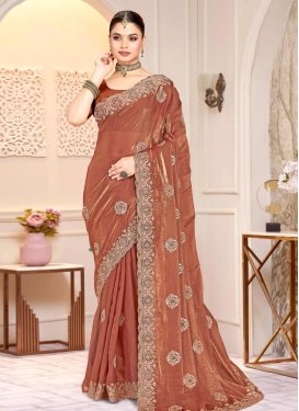 Satin Silk Classic Saree with Embroidered Work for Women in Rust Satin Silk Classic Saree with Embroidered Work for Women in Rust