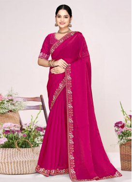 Satin Silk Classic Saree with Swarovski Work in Rose Pink