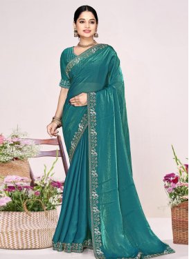 Satin Silk Classic Saree with Swarovski Work in Sea Green for Festival