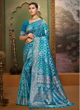 Satin Silk Classic Saree with Woven Work for Ceremonial in Light Blue