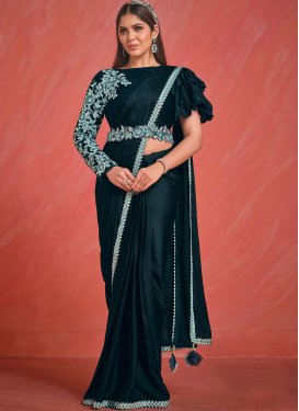 Satin Silk Embroidered Work Designer Contemporary Saree