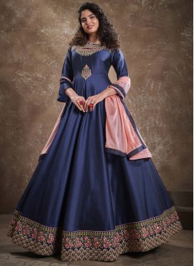 Satin Silk Embroidered Work Readymade Classic Gown