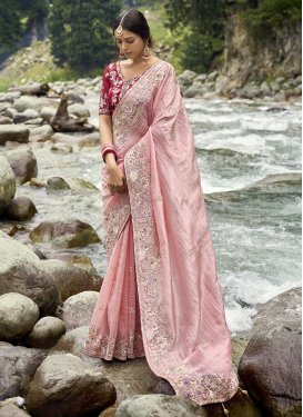Satin Silk Embroidered Work Trendy Classic Saree